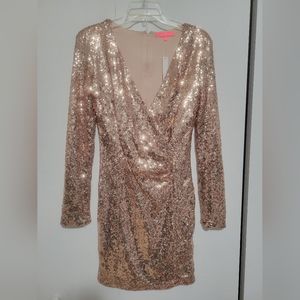 Xtaren | Gold Sequin long sleeve mini dress